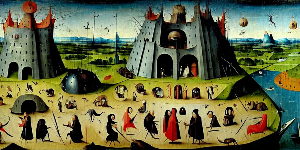 Prompt: a beautiful painting of a civilization by hieronymous bosch