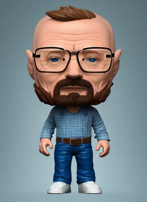 Image similar to full body 3 d render of walter white as a funko pop, studio lighting, white background, blender, trending on artstation, 8 k, highly detailed