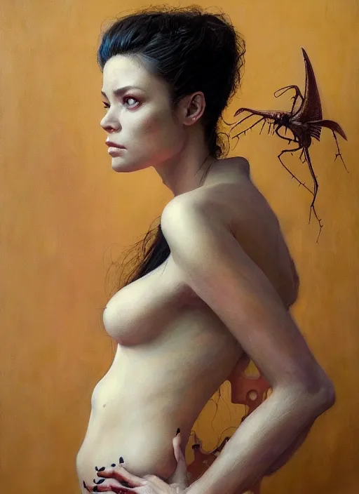 Image similar to a hyper realistic painting of a beautiful woman in a luxurious apartment, gorgeous lighting, painting by chiara bautista and beksinski and norman rockwell and greg rutkowski weta studio, and lucasfilm