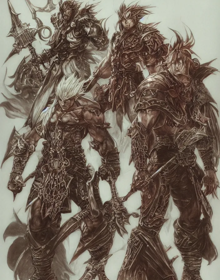 Image similar to final fantasy orc concept art yoshitaka amano, akihiko yoshida, moebius