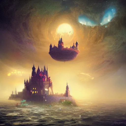 Prompt: an incredible floating castle by neil blevins