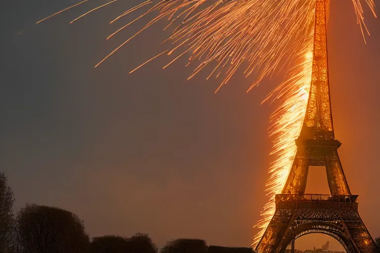 Prompt: the end of the eiffel tower, cinematic photograph, explosion, epic photograph, amazing lighting, destruction, stunning,