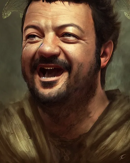 Image similar to matteo salvini as a fairy, hyper realistic face, beautiful eyes, fantasy art, in the style of greg rutkowski, intricate, hyper detailed, smooth