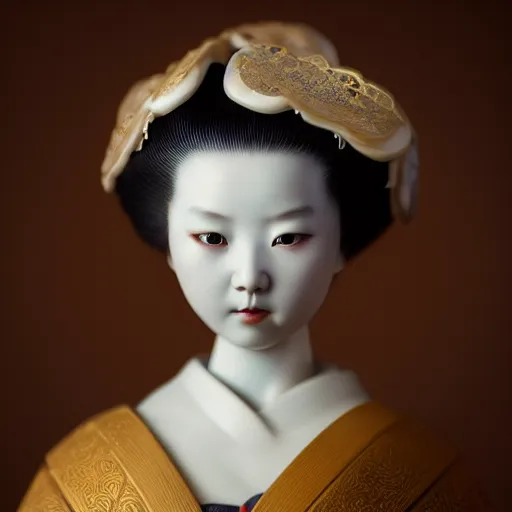 Prompt: portrait of a geisha porcelain doll kintsugi, fractal, intricate, elegant, highly detailed, digital photography, subsurface scattering, by jheronimus bosch and james jean and greg rutkowski,