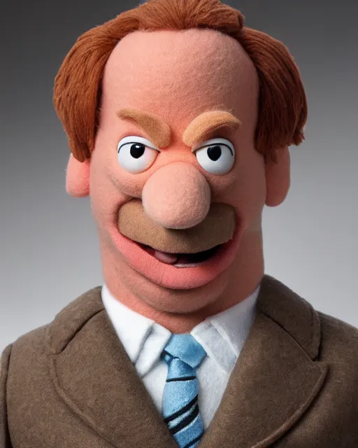 Image similar to saul goodman as a muppet. highly detailed felt. hyper real photo. 4 k.