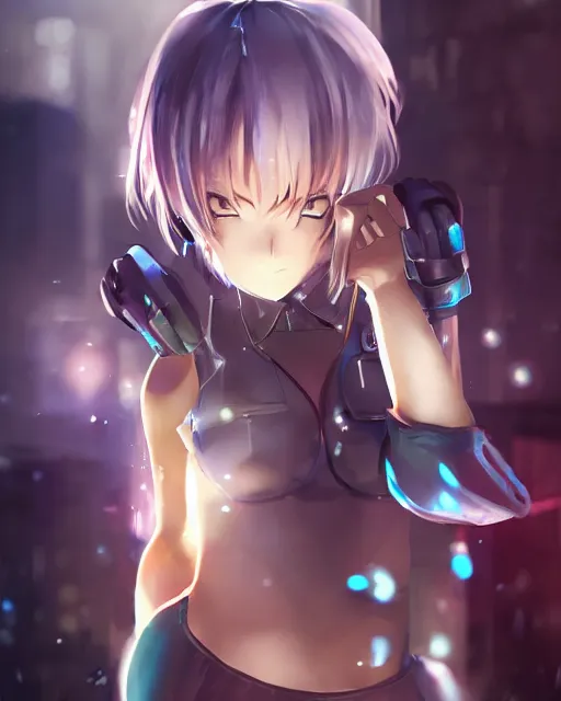 Prompt: full body portrait of anime girl in mechanic armor in night tokyo by makoto sinkai, perfect face, fine details