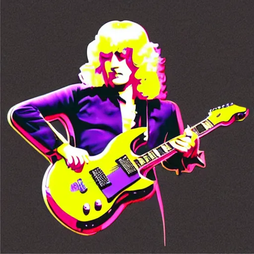 Image similar to 1 9 7 0 - young - jimmy page from led zepelin playing - guitar - solo, sticker - art, svg vector, adobe - illustrator