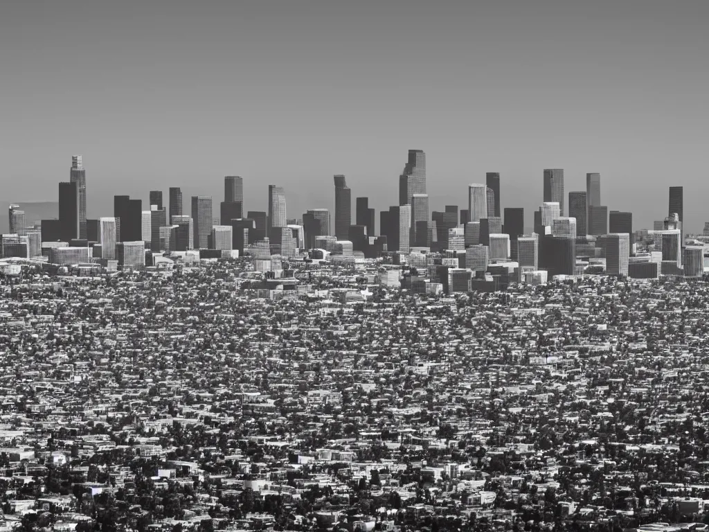 Image similar to “A black and white 90mm photo of Los Angeles”