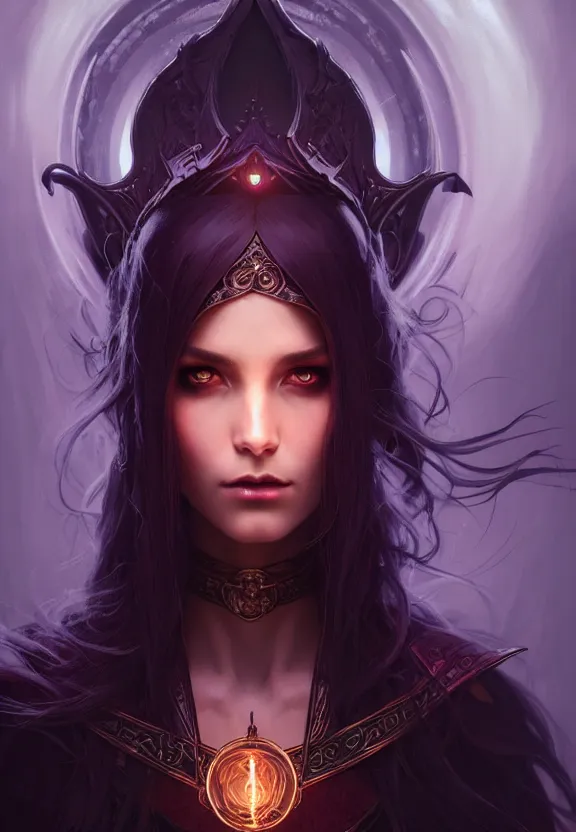 Image similar to Necromancer Sorceress in center, fantasy magic, undercut hairstyle, dark light night, intricate, elegant, sharp focus, illustration, highly detailed, digital painting, concept art, matte, art by WLOP and Artgerm and Greg Rutkowski and Alphonse Mucha, masterpiece