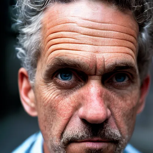 Image similar to closeup portrait of Jordan Peterson , new york back street , by Steve McCurry, natural light, detailed face, CANON Eos C300, ƒ1.8, 35mm, 8K, medium-format print