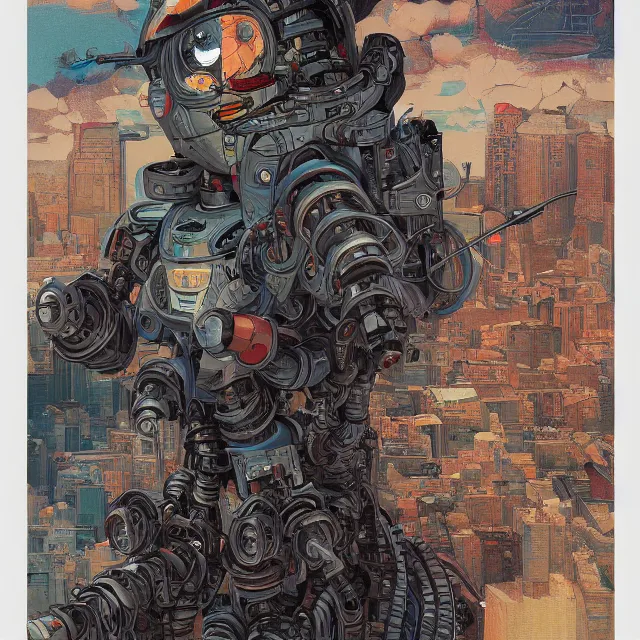 Image similar to robot artist painting a self - portrait on a canvas. intricate, highly detailed, digital matte painting, in the style of alexandros pyromallis, and in the style of sachin teng, and in the style of hans thoma, and in the style of clyde caldwell. irony, recursion, inspiration.