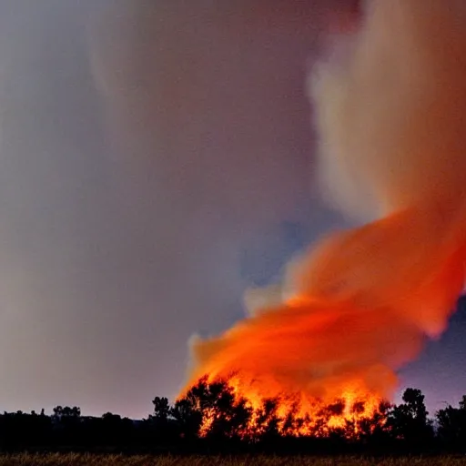 Prompt: a tornado make of flames in a field