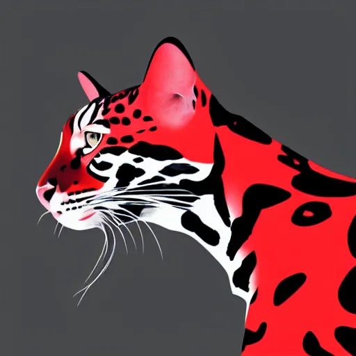 Image similar to abstract logo drawing of profile shot of a black and red ocelot with black background, high contrast, 4k