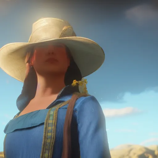 Prompt: Film still of Gwynever Princess of Sunlight, from Red Dead Redemption 2 (2018 video game)