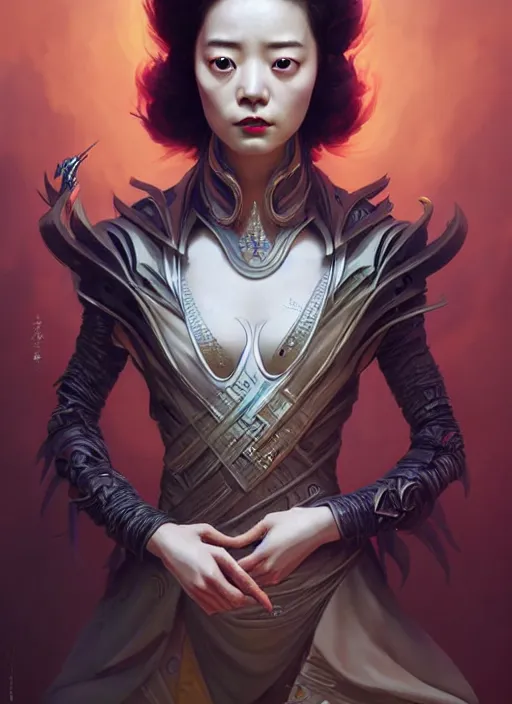 Prompt: Han Hyo Joo as a super villain, luxurious, fantasy, intricate, elegant, highly detailed, digital painting, artstation, concept art, matte, sharp focus, illustration, art by WLOP and Peter Mohrbacher and James Jean, masterpiece, Refined, upscaled