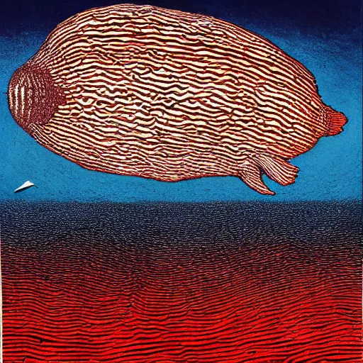 Prompt: weird fishes at the bottom of the sea, painting by stanley donwood and robert wyland, layered texture, shimmering