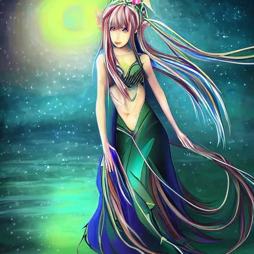 Image similar to digital art long hair anime lady ELF dancing in the moonlight l by Sakimichan