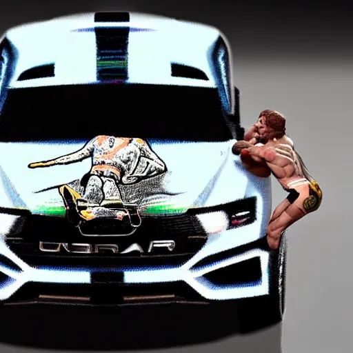 Image similar to a humanoid car wrestling conor mcgregor, ultra detailed, ultra realistic
