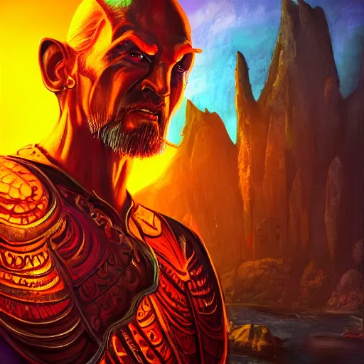 Prompt: bright, colorful, realistic, detailed from Elder Scrolls: shivering isles concept portrait Flame atronach backlighting, kodachrome, high contrast, highly detailed, sharp focus, digital painting, concept art, illustration, trending on artstation, comic book by Alex Ross and Adam Adamowicz cover art