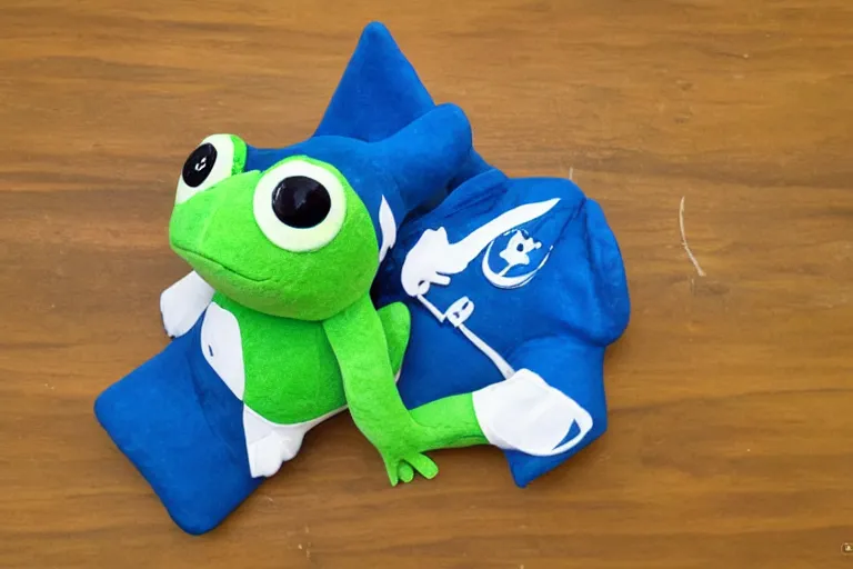 Image similar to frog plushie wearing a sailor suit