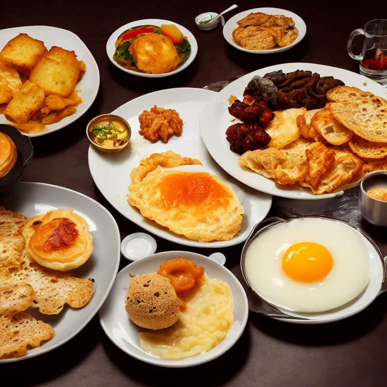 Prompt: close - up focused dslr photograph of a nigerian breakfast, 8 k, high detail, volumetric lighting, hyperrealism, aesthetically pleasing, studio lighting, trending