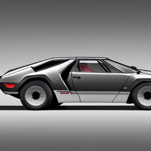 Prompt: an amalgamation of a lamborghini countach and a datsun 2 6 0 z, concept art, 8 k, highly detailed