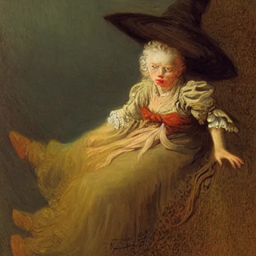 Image similar to a realistic witch portrait, by jean honore fragonard,