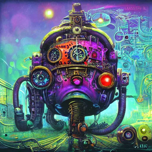 Image similar to steampunk rat, acid, 303, psychedelic, by paul lehr, cd cover