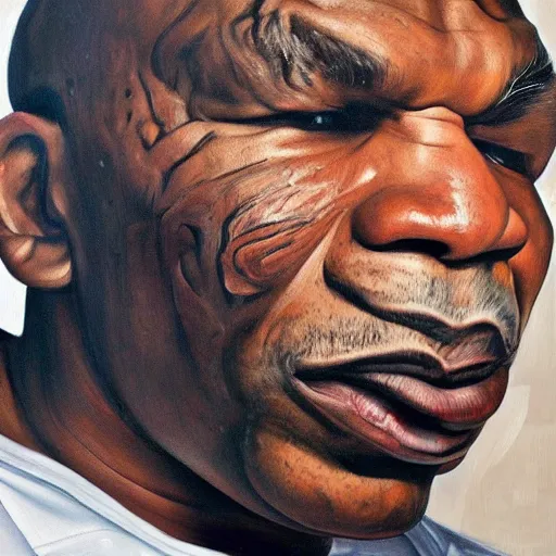 Image similar to high quality high detail painting by lucian freud, hd, portrait of mike tyson