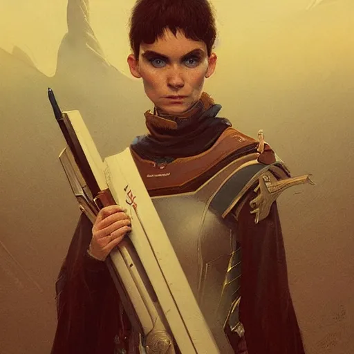 Image similar to Portrait of Grimes in Dune 1984, illustrated by Greg Rutkowski, trending on artstation, artstationHQ, artstationHD, 4k, 8k