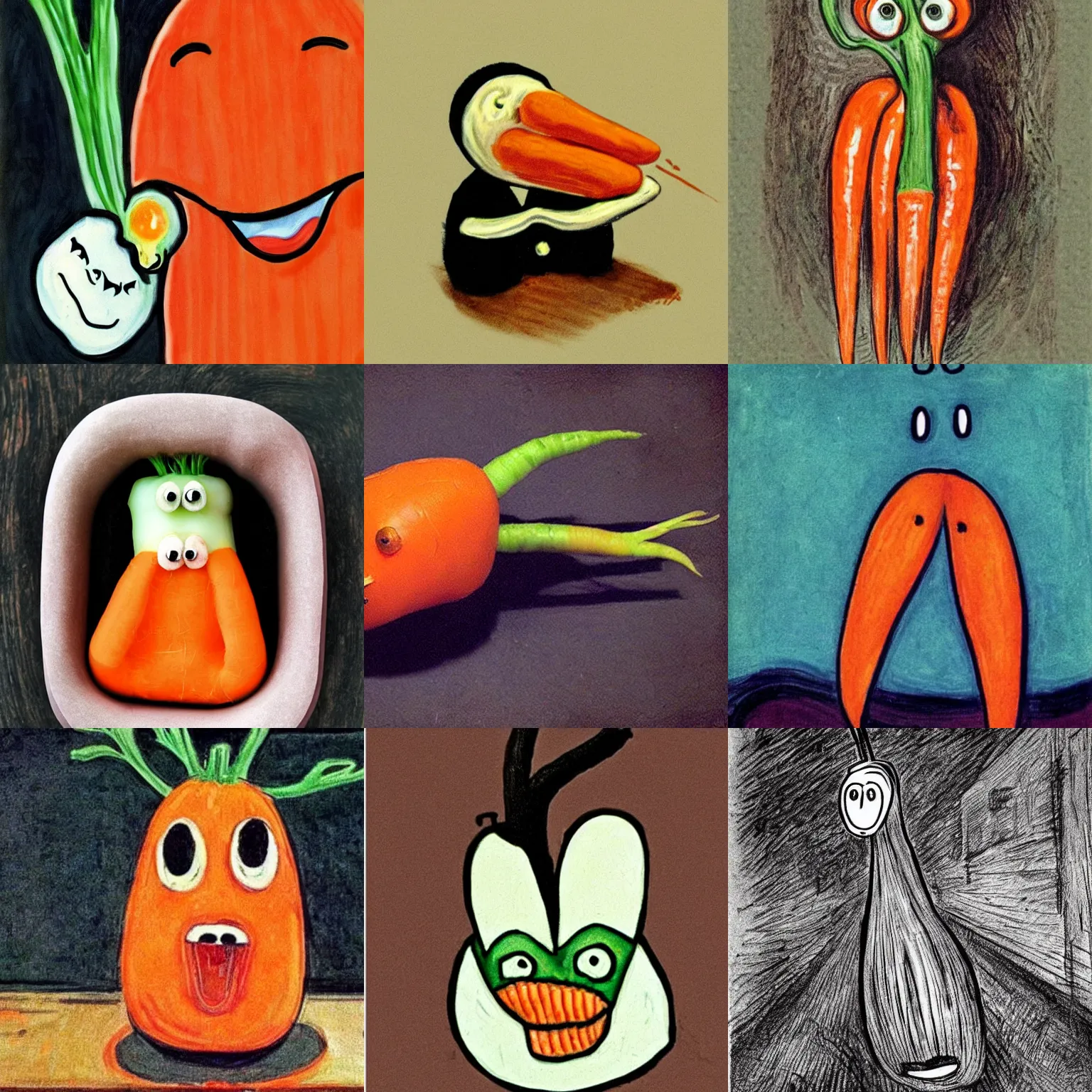 Prompt: a scary carrot designed by Edvard Munch