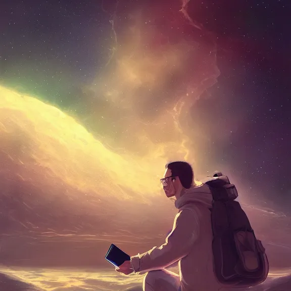 Image similar to a man searching the universe, highly detailed, digital painting, artstation, concept ar