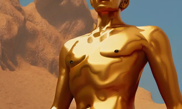 Image similar to gold statue of jeff goldblum, 3 d render, 8 k, octane render, cycles render, unreal engine