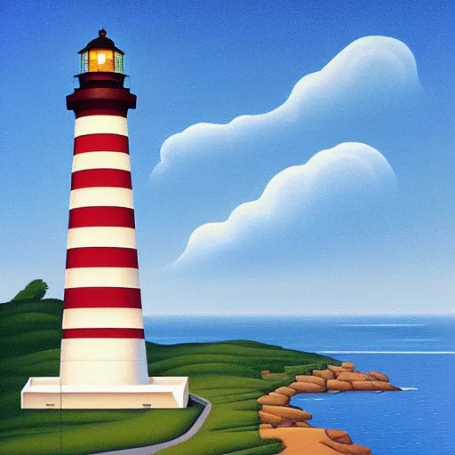 Image similar to a lighthouse illuminating the city, painting art style by kenton nelson