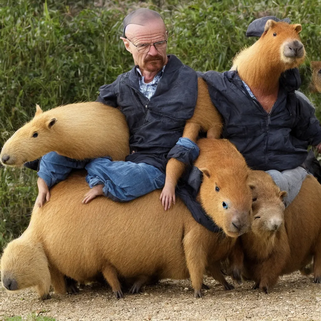 Prompt: Walter White riding a capybara