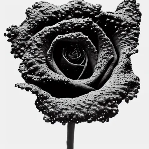 Image similar to award - winning macro of a beautiful black rose made of molten magma and nebulae on black background by harold davis, georgia o'keeffe and harold feinstein, highly detailed, hyper - realistic, inner glow, texture made of fractals, trending on deviantart, artstation and flickr, nasa space photography, national geographic