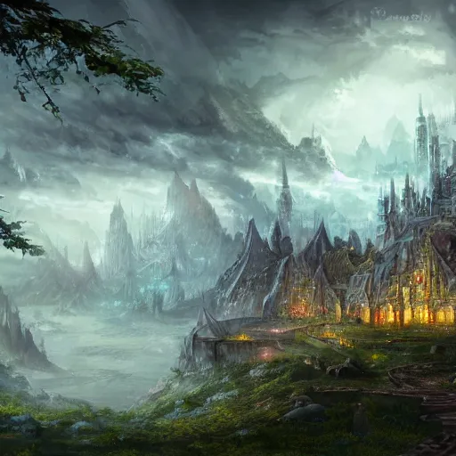 Prompt: fantasy city, viking, forest surrounding, trending on art-station, high definition, dungeons and dragons, award-winning digital art