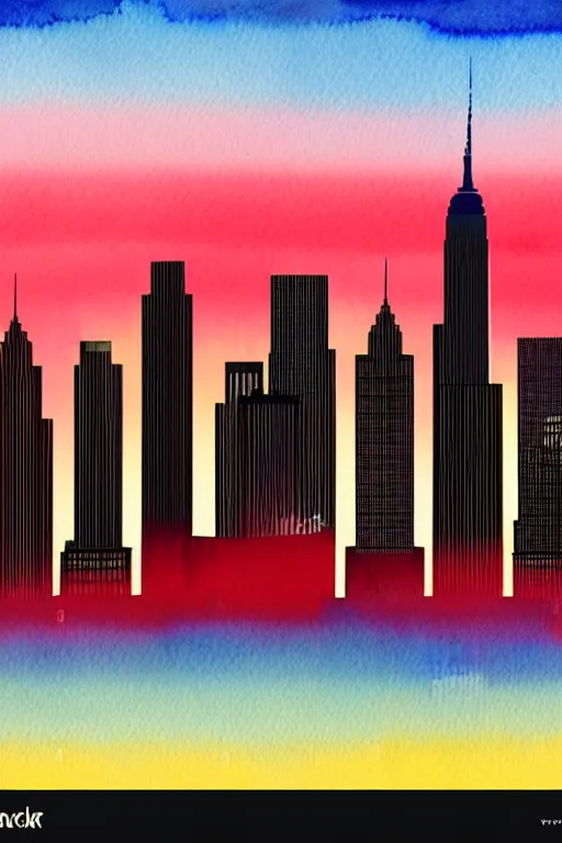 Prompt: minimalist watercolor art of new york skyline at sunset, illustration, vector art