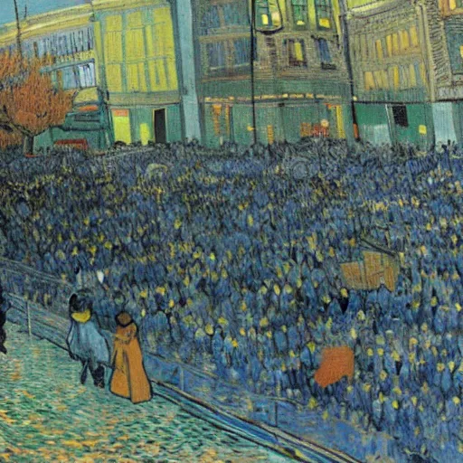 Prompt: Van Gogh painting of the fall of the Berlin Wall