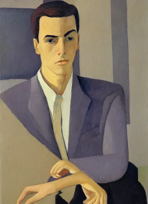 Image similar to a painted portrait of a well dressed man, art by felice casorati, aesthetically pleasing and harmonious natural colors, expressionism, natural light, fine day, portrait