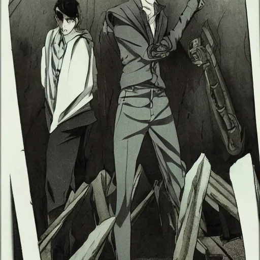 Image similar to levi ackerman, standing on corpses, cinematic