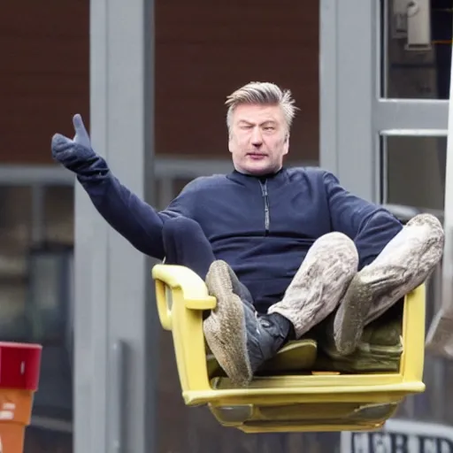 Image similar to alec baldwin sits on a back of giant eagle, flying high in a sky, photo