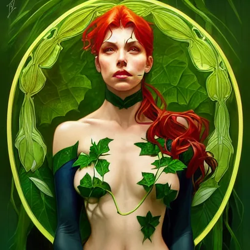 Prompt: symmetry!! wow fanart of poison ivy, intricate, elegant, highly detailed, my rendition, digital painting, artstation, concept art, smooth, sharp focus, illustration, art by artgerm and greg rutkowski and alphonse mucha