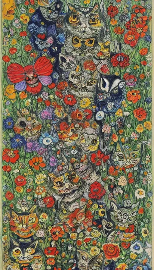 Image similar to life and death mixing together, by louis wain