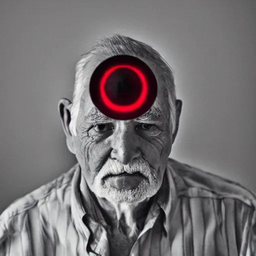 Prompt: old man with red eyes