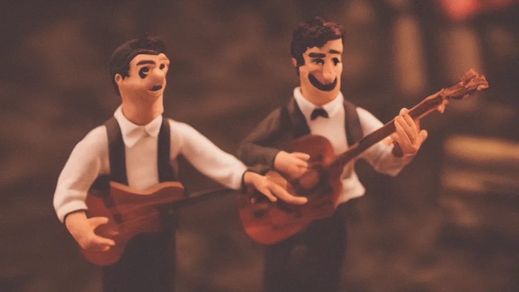 Prompt: a man performing on stage claymation depth of field 2 7 0 mm