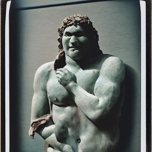 Prompt: Polaroid photo of fragmented greek sculpture of Shrek