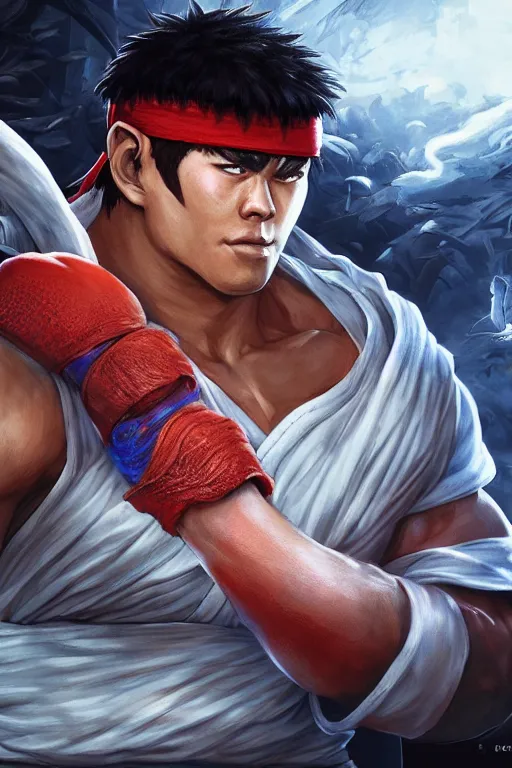 Ryu from Street Fighter playing Video Games,, Stable Diffusion