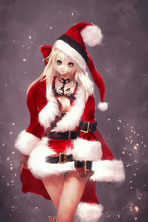 Image similar to a blade and soul concept art of female character dressing like a Santa Claus on a render by the artist Hyung tae Kim , santa claus costumes, Jiyun Chae, Joe Madureira, trending on Artstation by Hyung tae Kim, artbook, Stanley Artgerm Lau, WLOP, Rossdraws