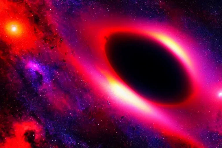 Image similar to photograph of a black hole in space, ominous, galaxy, colorful background, photograph, realistic,